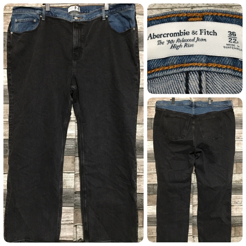 Abercrombie Fitch 90’s Relaxed Jean High Rise Women’s 36/22R Black Blue 2 Tone
